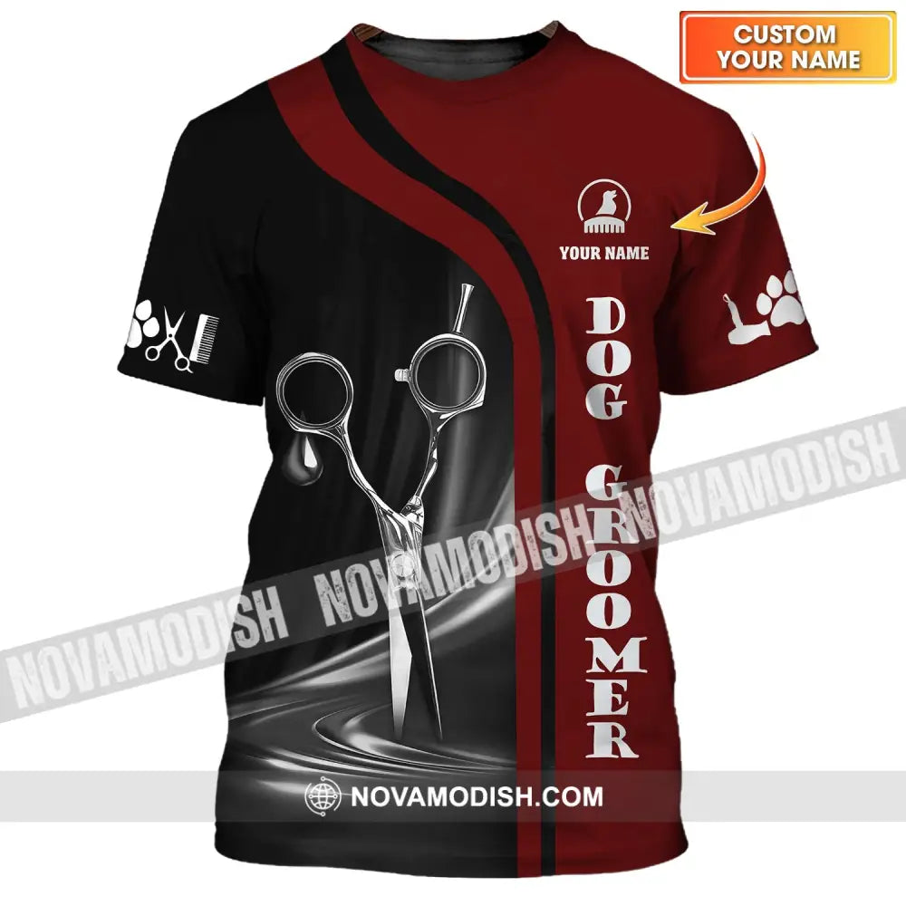Unisex Shirt - Custom Name Shirt - Dog Groomer Black And Red Name Shirt T-shirt