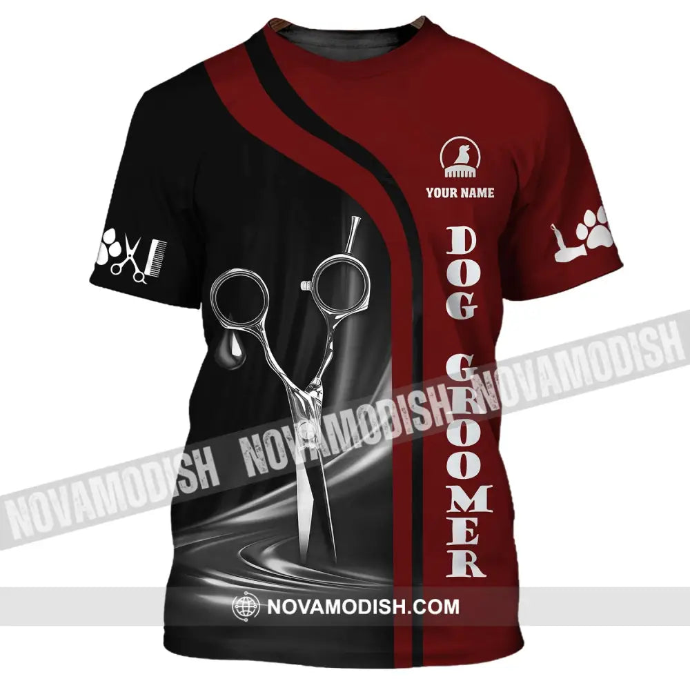 Unisex Shirt - Custom Name Shirt - Dog Groomer Black And Red Name Shirt T-Shirt / S T-shirt