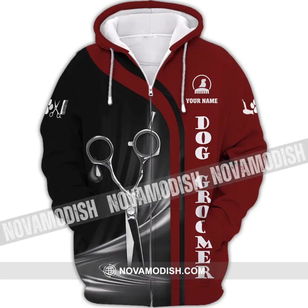 Unisex Shirt - Custom Name Shirt - Dog Groomer Black And Red Name Shirt Zipper Hoodie / S T-shirt