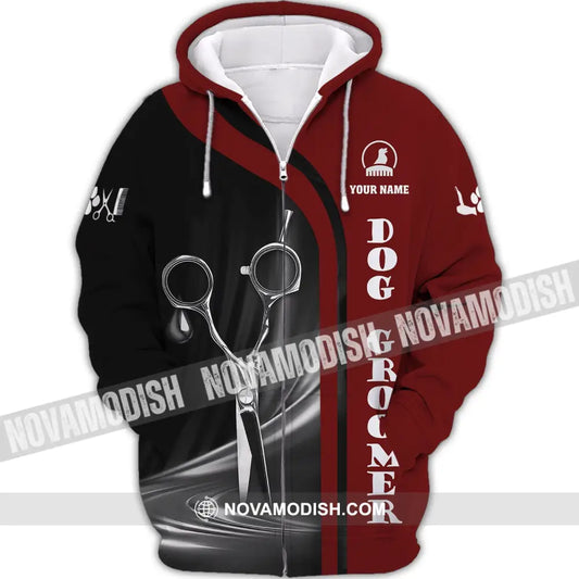 Unisex Shirt - Custom Name Shirt - Dog Groomer Black And Red Name Shirt Zipper Hoodie / S T-shirt