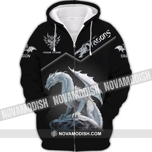 Unisex Shirt Custom Name Dragon T-Shirt 3D Lover Gift Zipper Hoodie / S