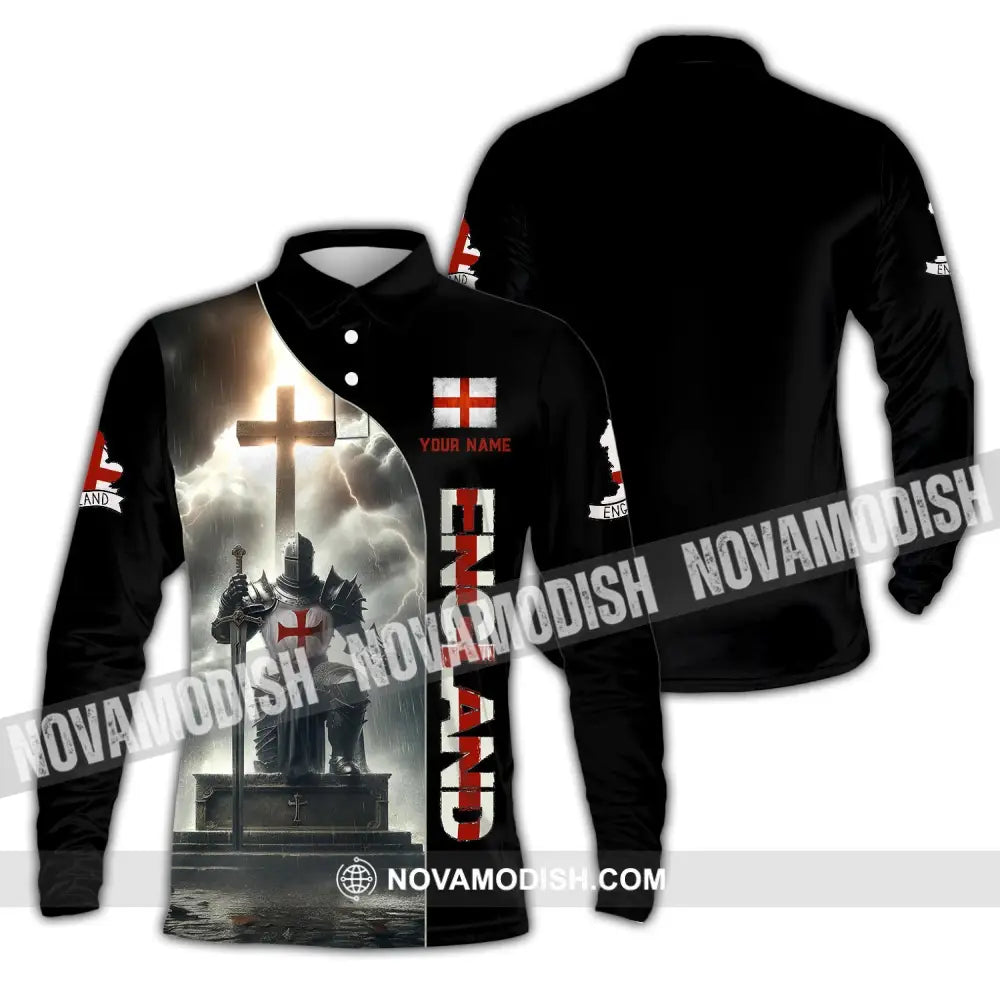 Unisex Shirt Custom Name England Polo Long Sleeve English Gift / S T-Shirt