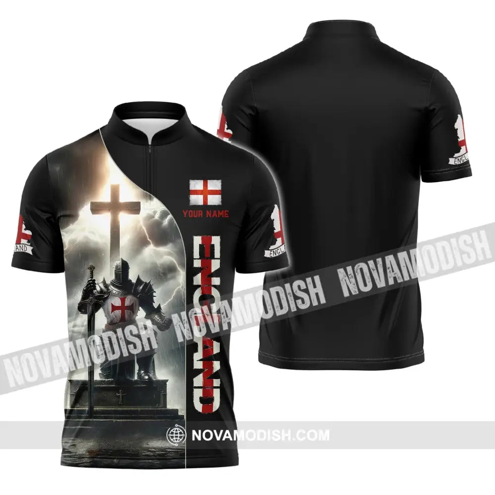 Unisex Shirt Custom Name England Polo Long Sleeve English Gift Zipper / S T-Shirt