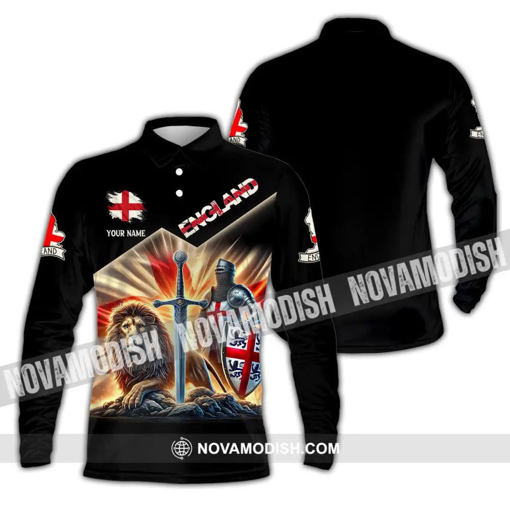 Unisex Shirt Custom Name England Polo Long Sleeve English T-Shirt / S