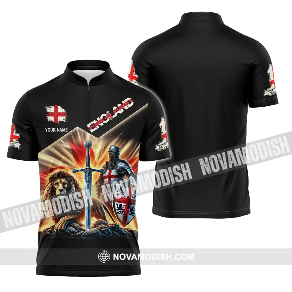 Unisex Shirt Custom Name England Polo Long Sleeve English T-Shirt Zipper / S