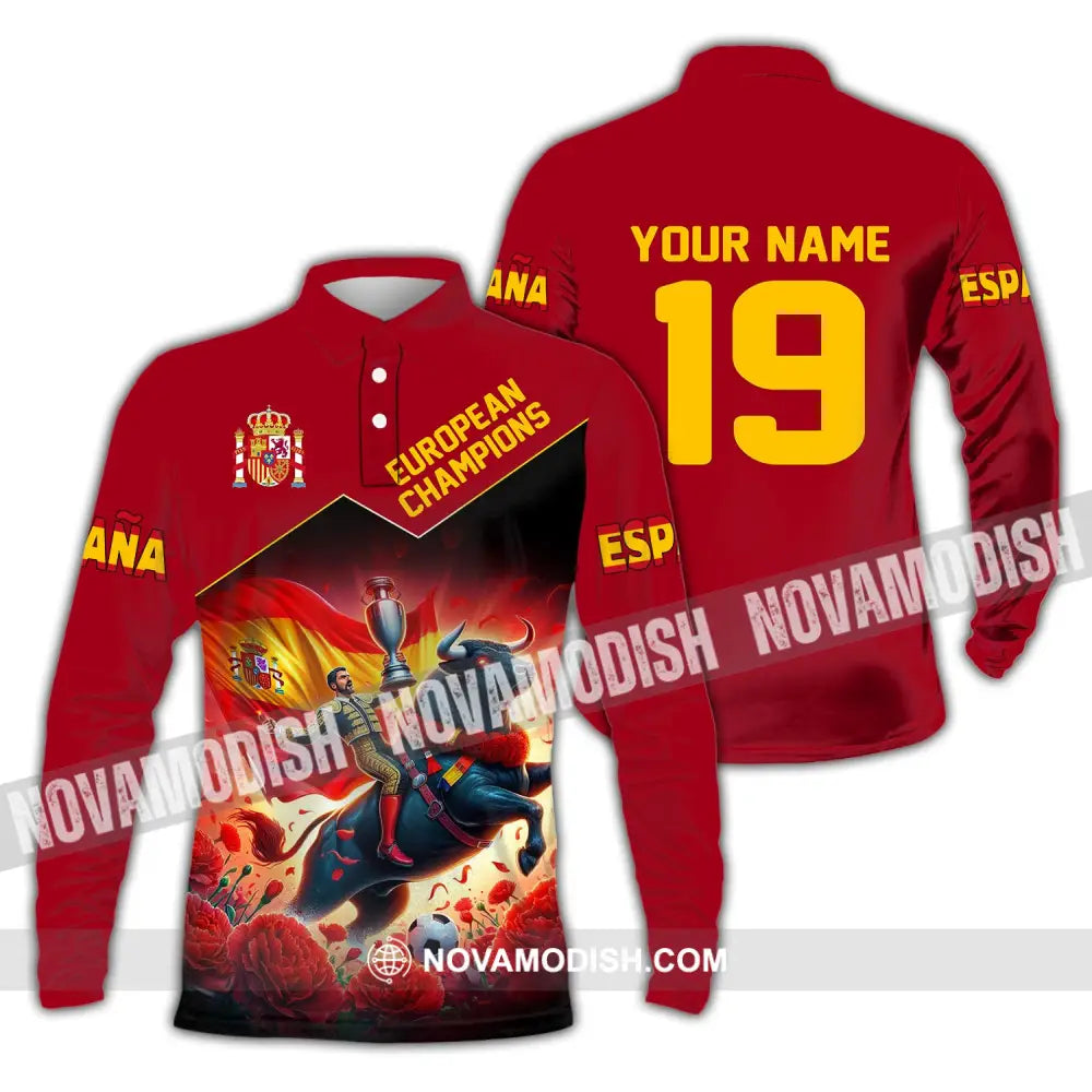 Unisex Shirt Custom Name España Football Polo Euro 2024 Espana Hoodie Long Sleeve / S T-Shirt