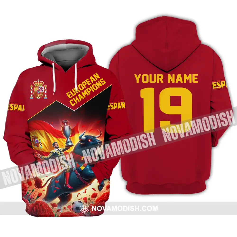 Unisex Shirt Custom Name España Football Polo Euro 2024 Espana Hoodie Long Sleeve / S T-Shirt