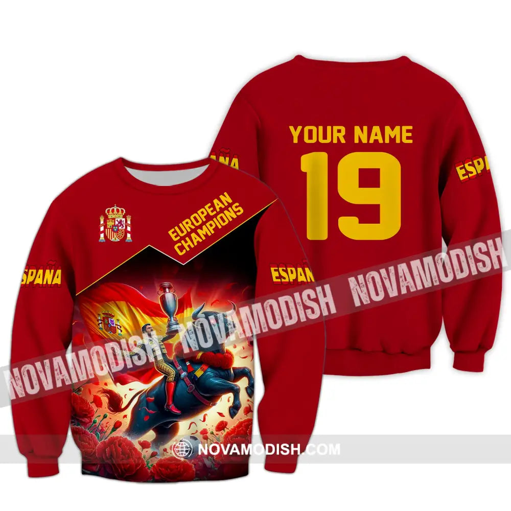Unisex Shirt Custom Name España Football Polo Euro 2024 Espana Hoodie Long Sleeve / S T-Shirt