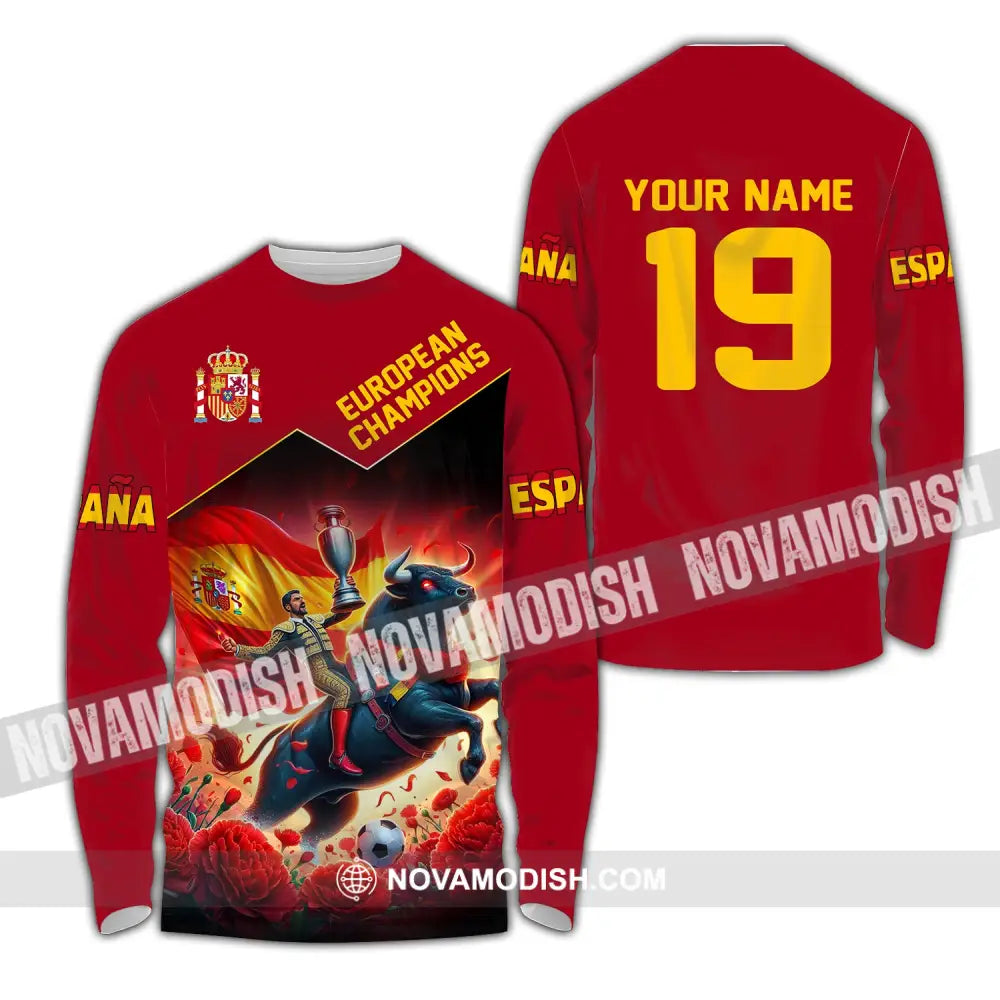 Unisex Shirt Custom Name España Football Polo Euro 2024 Espana Hoodie Long Sleeve / S T-Shirt