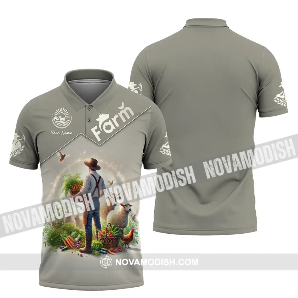 Unisex Shirt Custom Name Farmer Long Sleeve Polo / S T-Shirt