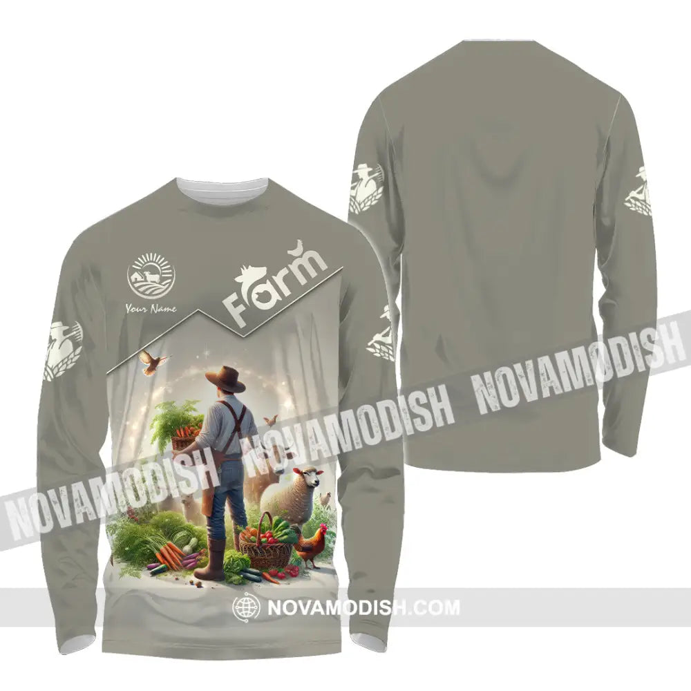 Unisex Shirt Custom Name Farmer Long Sleeve Polo / S T-Shirt