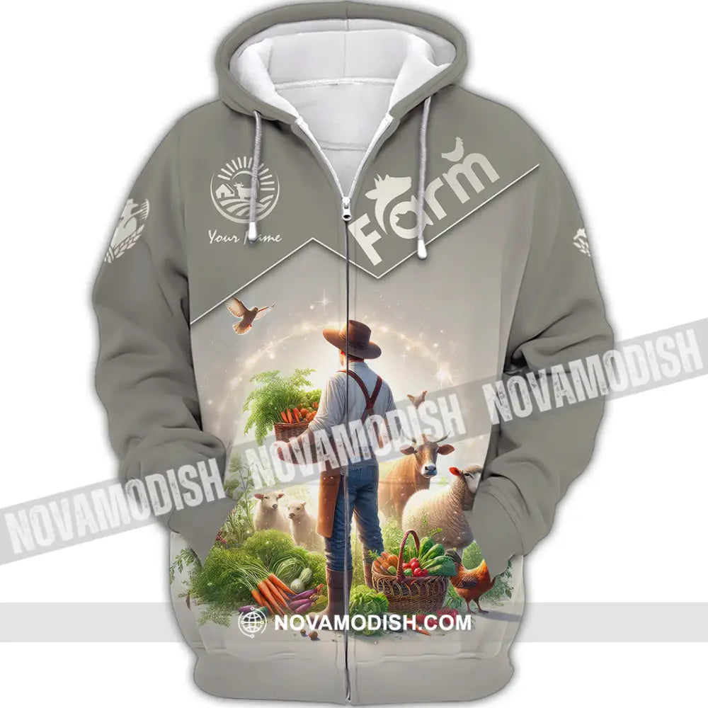 Unisex Shirt Custom Name Farmer Long Sleeve Polo Zipper Hoodie / S T-Shirt