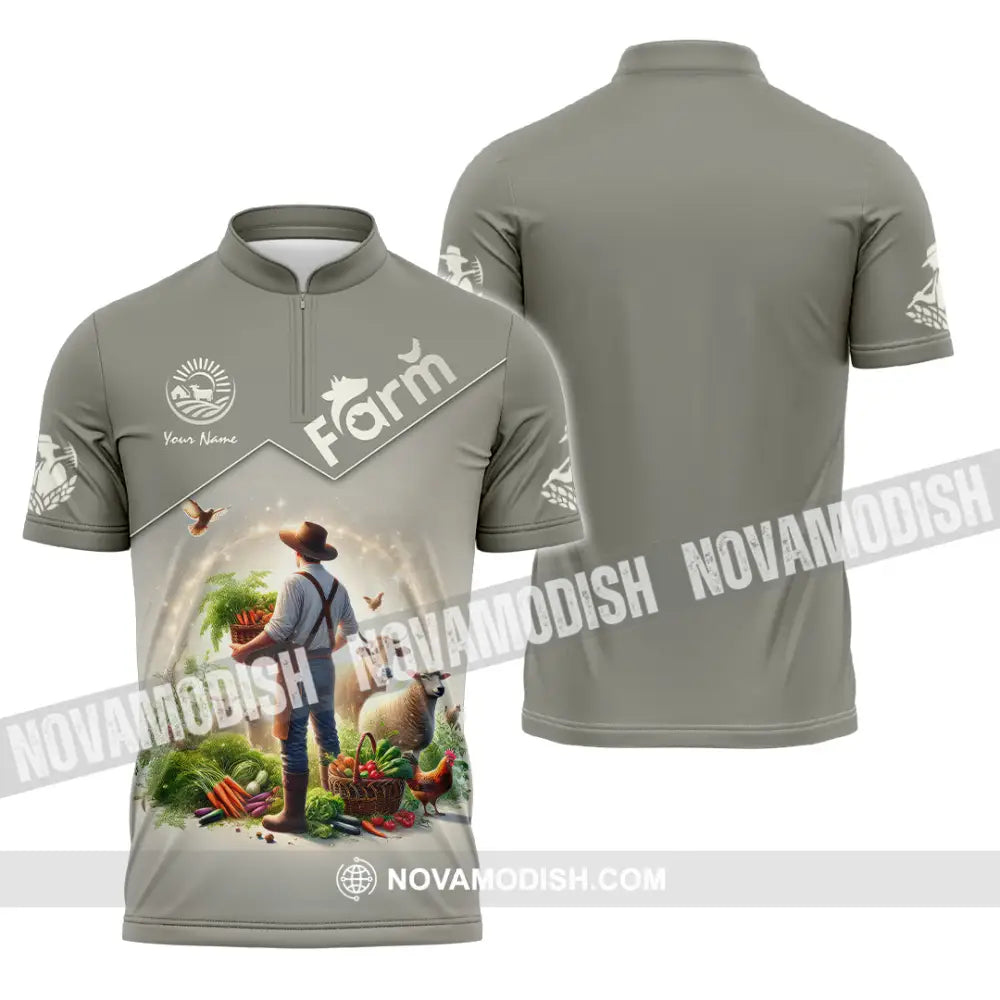Unisex Shirt Custom Name Farmer Long Sleeve Polo Zipper / S T-Shirt