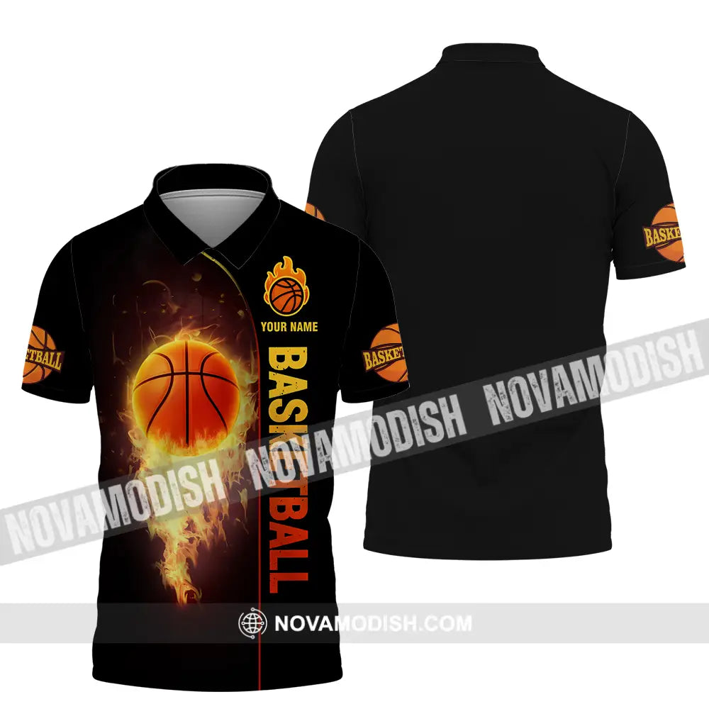 Unisex Shirt - Custom Name Fire Basketball Ball Shirt Polo Shirt / S T-shirt