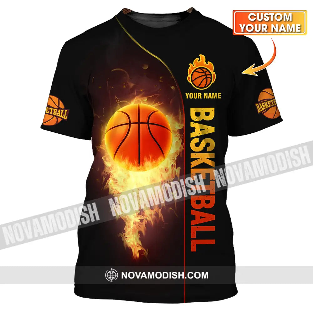 Unisex Shirt - Custom Name Fire Basketball Ball Shirt T-shirt