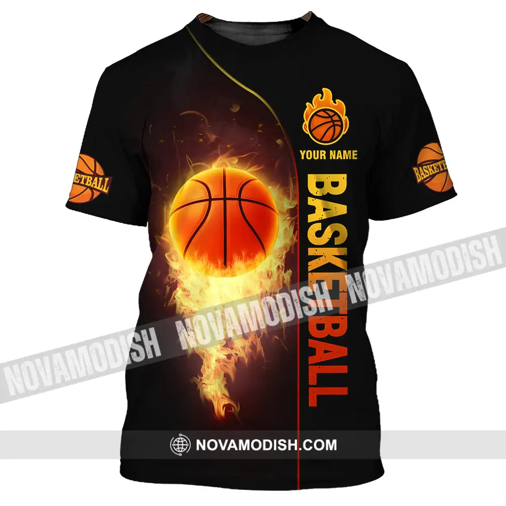 Unisex Shirt - Custom Name Fire Basketball Ball Shirt T-Shirt / S T-shirt