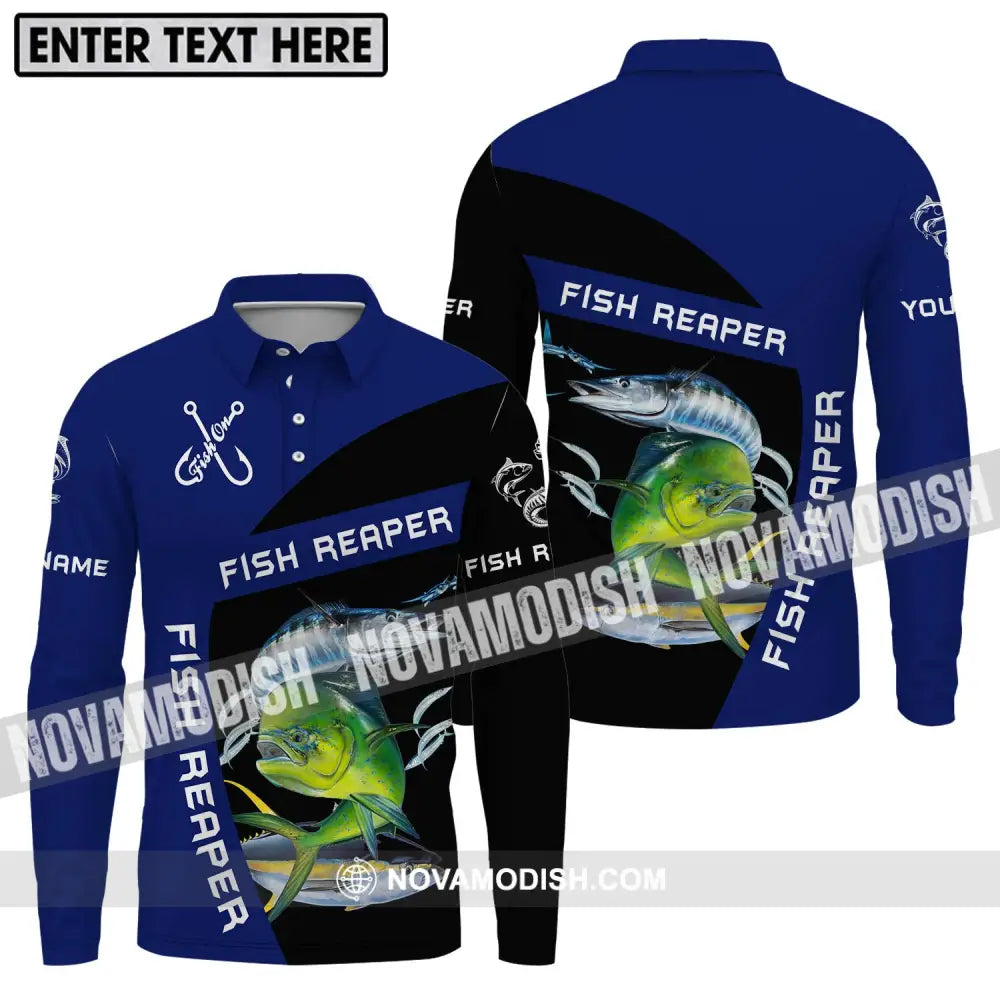Unisex Shirt - Custom Name Fish Reaper Shirt Long Sleeve Polo / S T-shirt