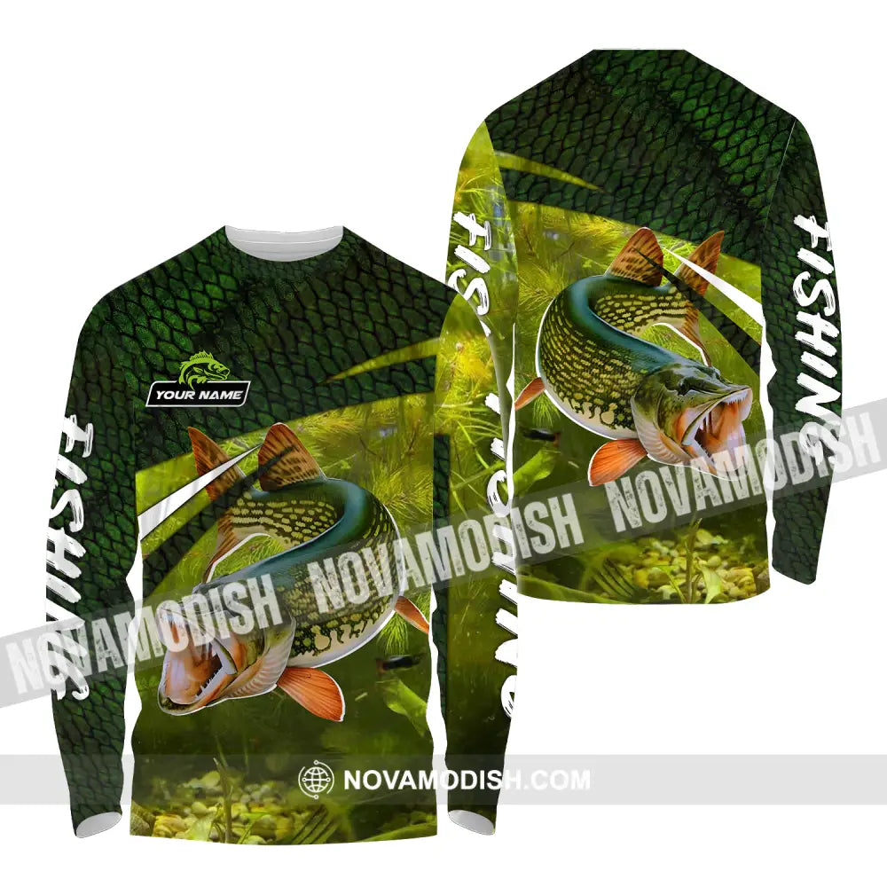Unisex Shirt - Custom Name Fishing Green Shirt Long Sleeve Shirt / S T-shirt