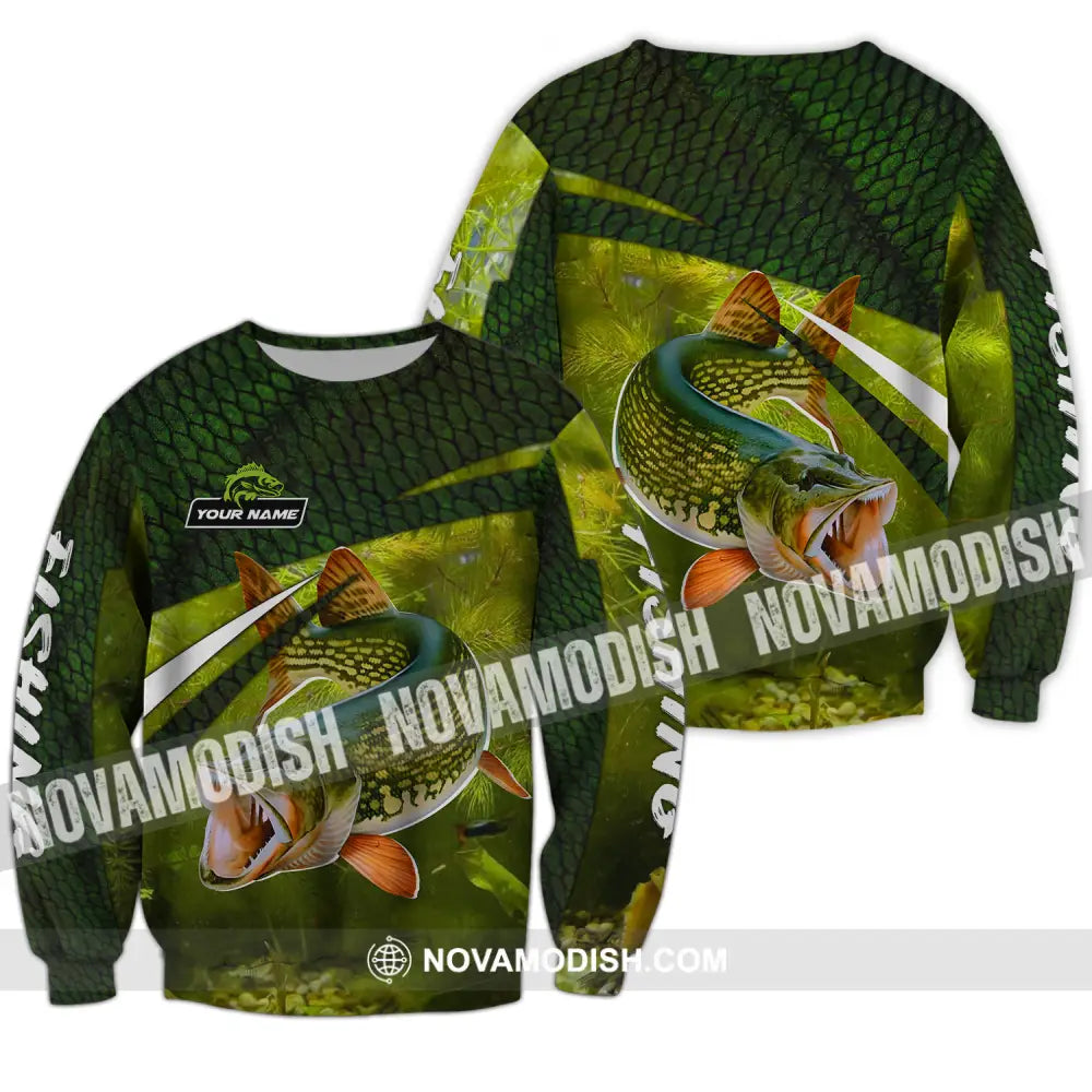 Unisex Shirt - Custom Name Fishing Green Shirt Long Sleeve / S T-shirt