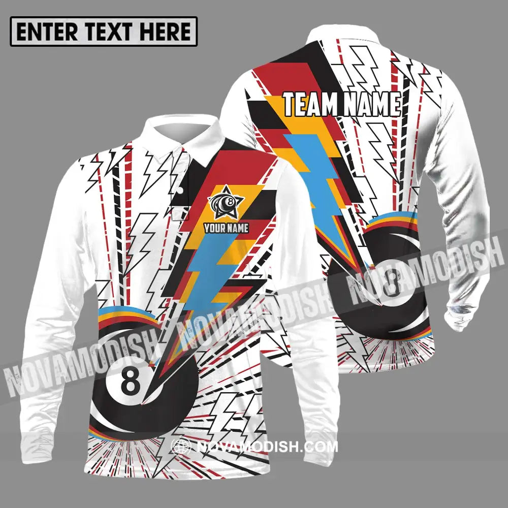 Unisex Shirt - Custom Name Shirt For Billiard Lover Color Lightning Long Sleeve Polo / S T-shirt