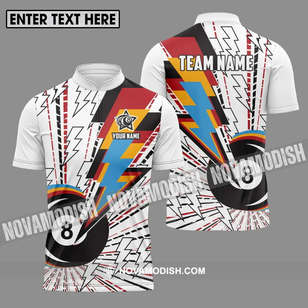 Unisex Shirt - Custom Name Shirt For Billiard Lover Color Lightning Zipper Polo Shirt / S T-shirt