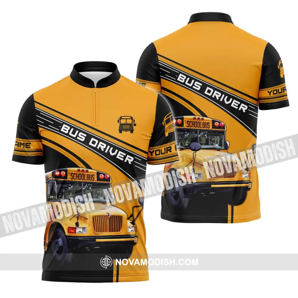 Unisex Shirt - Custom Name Shirt For Bus Driver Zipper Polo Shirt / S T-shirt