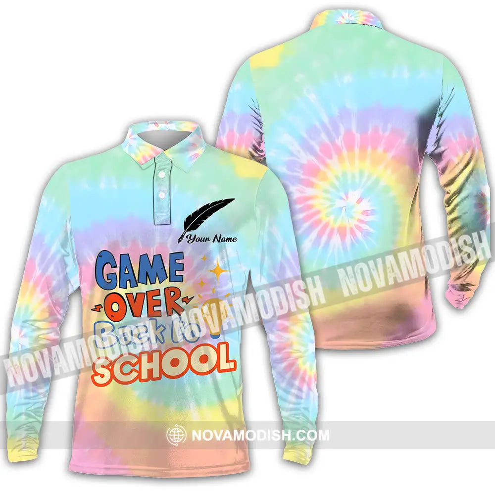 Unisex Shirt - Custom Name Game Over Back To School Shirt Long Sleeve Polo / S T-shirt