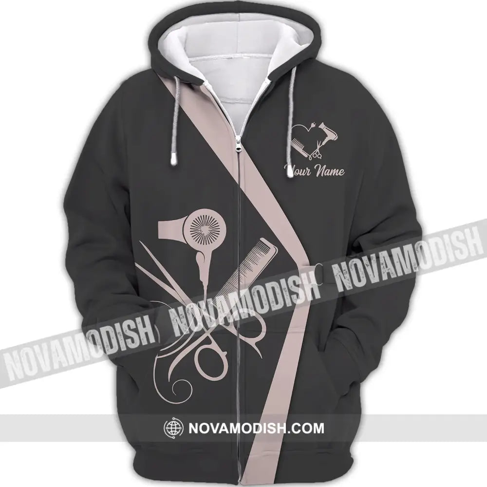 Unisex Shirt - Custom Name Shirt - Gift For Hairdresser Lover Custom Name Hairdresser Dark 3D Shirt Zipper Hoodie / S