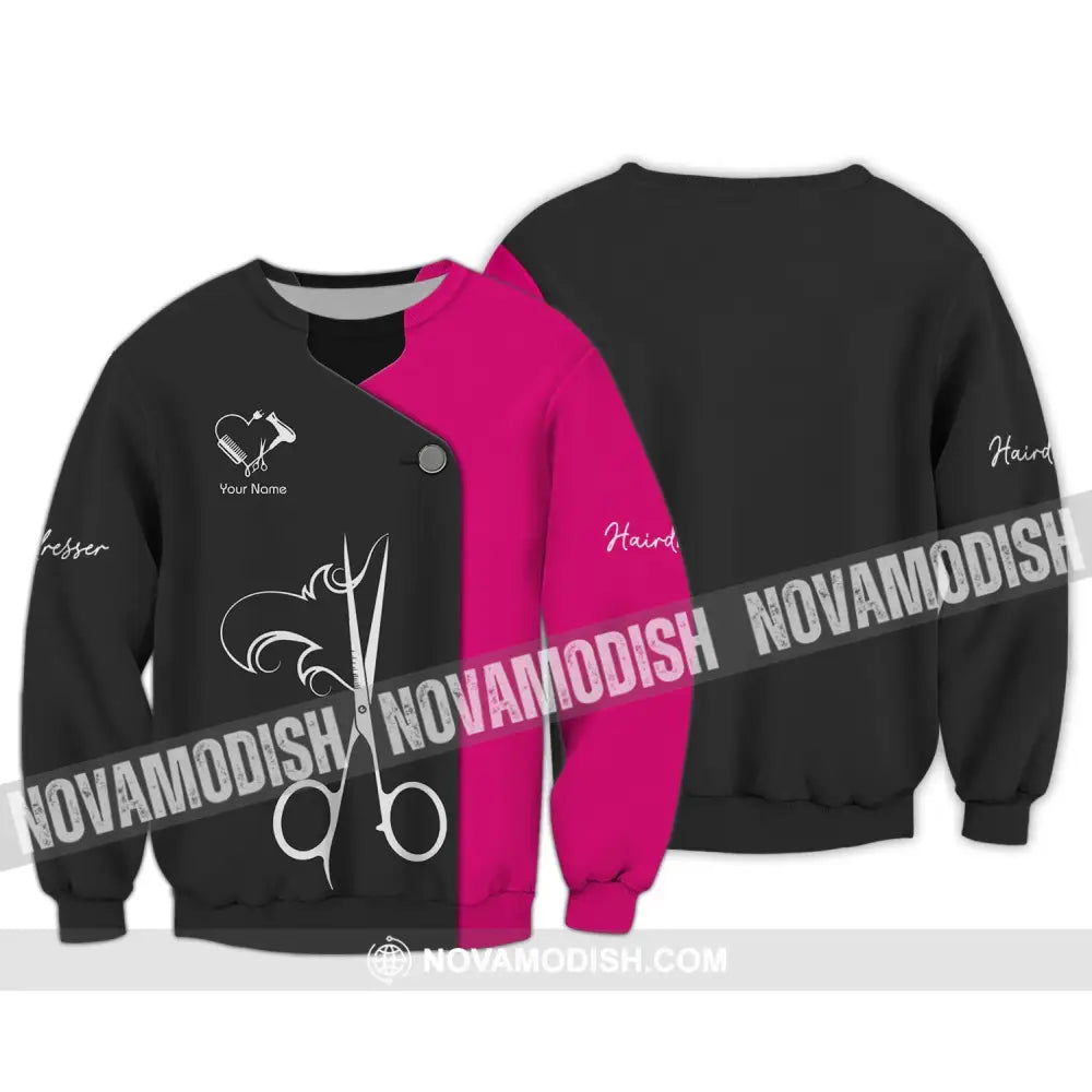 Unisex Shirt - Custom Name Shirt - Gift For Hairdresser Lover Custom Name Hairdresser Heart Black And Pink Shirt Long