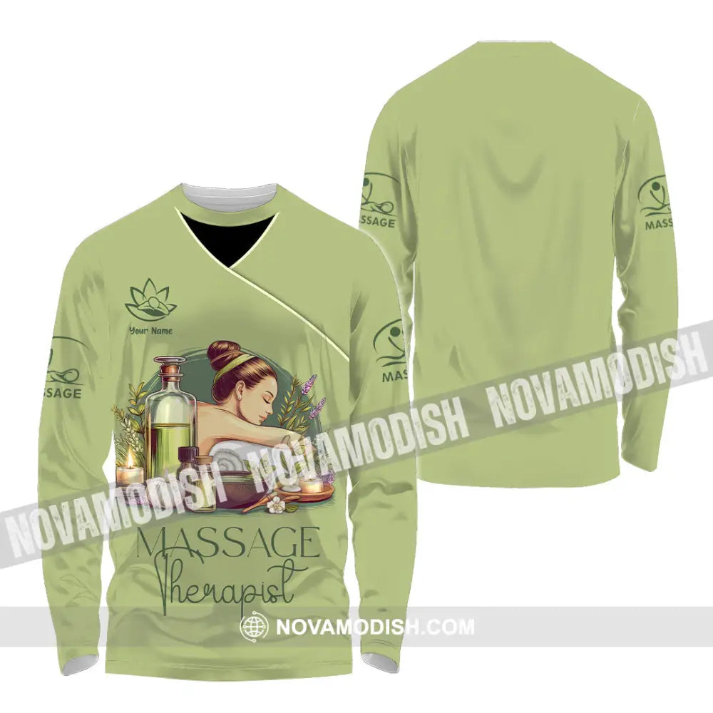Unisex Shirt - Custom Name Shirt Green Tea Massage Therapist Long Sleeve Shirt / S T-shirt