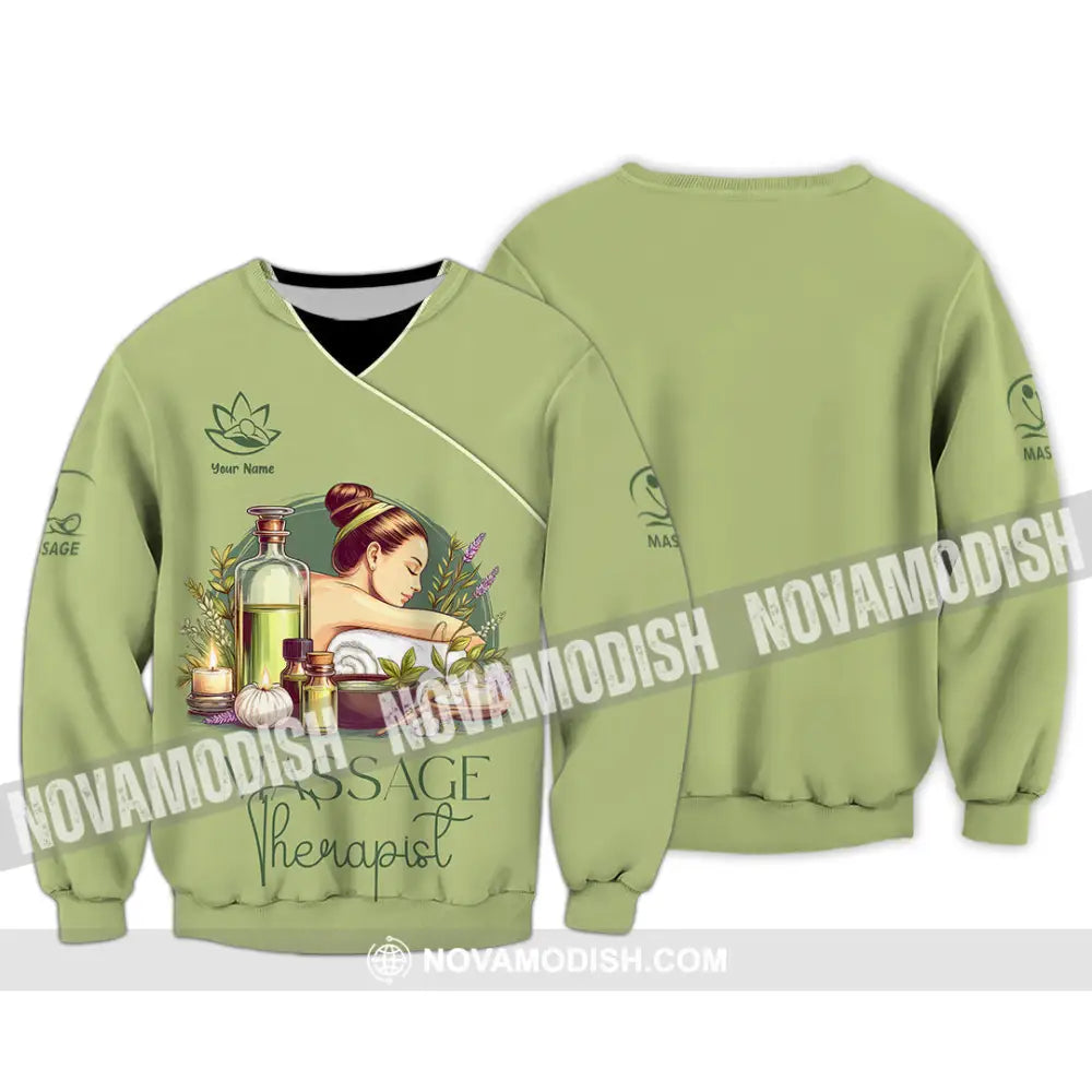 Unisex Shirt - Custom Name Shirt Green Tea Massage Therapist Long Sleeve / S T-shirt
