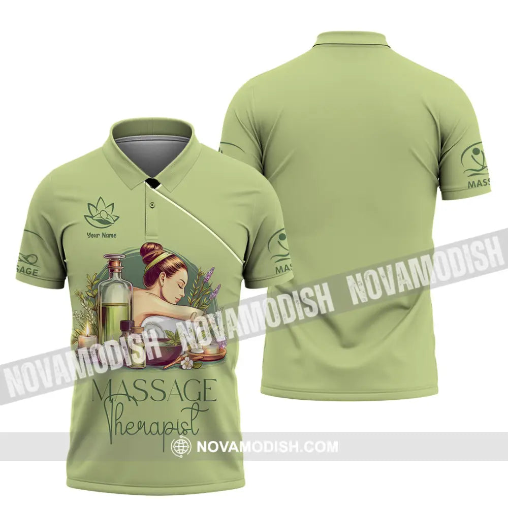 Unisex Shirt - Custom Name Shirt Green Tea Massage Therapist Polo Shirt / S T-shirt