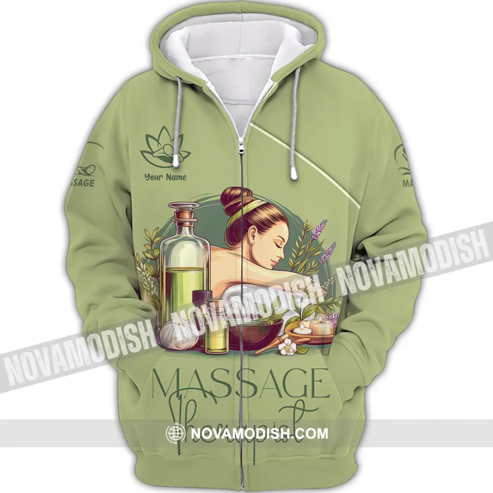 Unisex Shirt - Custom Name Shirt Green Tea Massage Therapist Zipper Hoodie / S T-shirt