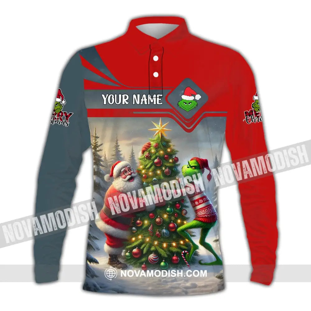 Unisex Shirt Custom Name Grinch Christmas Merry Grinchmas Gift Long Sleeve Polo / S T-Shirt