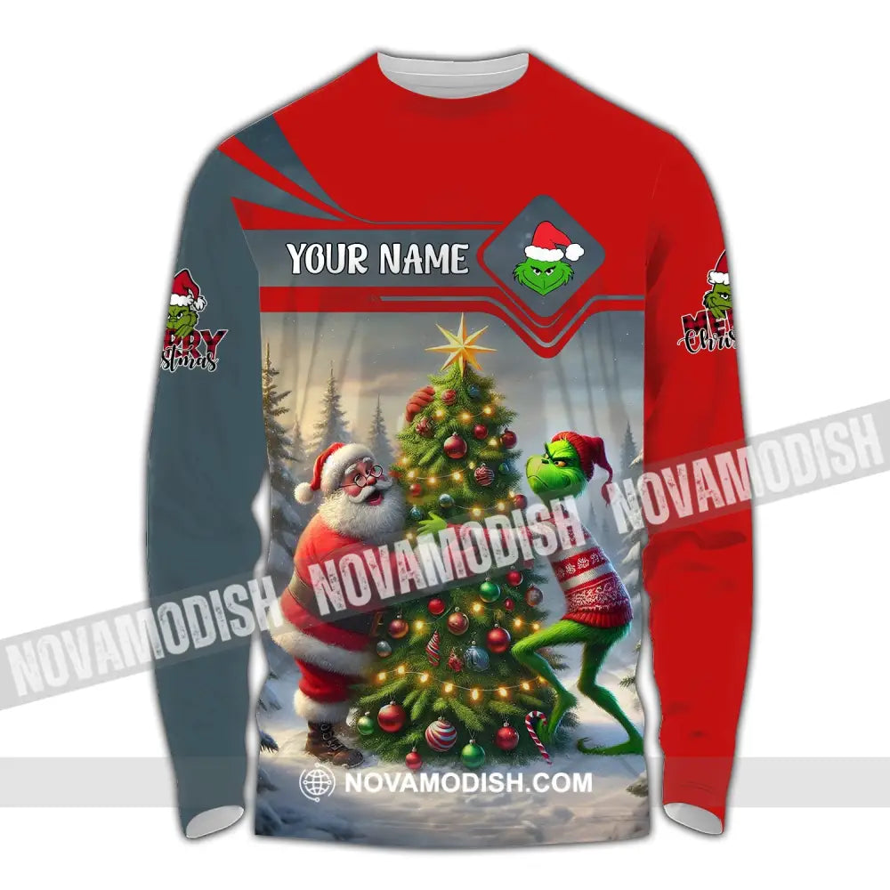 Unisex Shirt Custom Name Grinch Christmas Merry Grinchmas Gift Long Sleeve / S T-Shirt