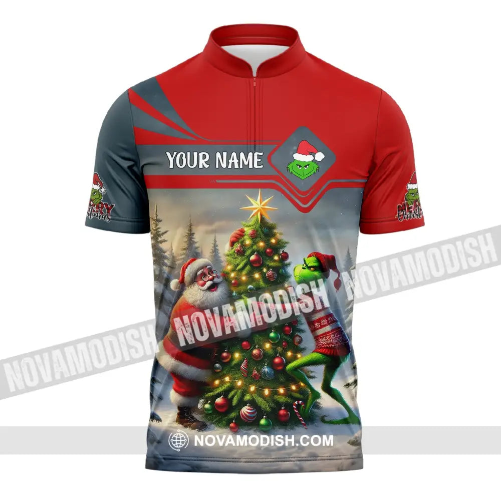 Unisex Shirt Custom Name Grinch Christmas Merry Grinchmas Gift Zipper Polo / S T-Shirt