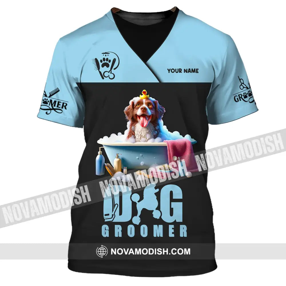 Unisex Shirt Custom Name Groomer Dog Polo Hoodie Pet Grooming T-Shirt / S