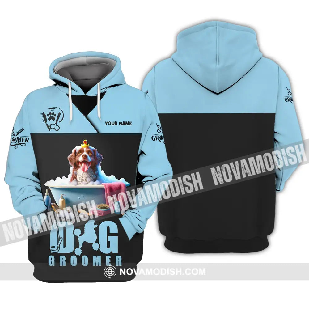 Unisex Shirt Custom Name Groomer Dog Polo Hoodie Pet Grooming T-Shirt / S