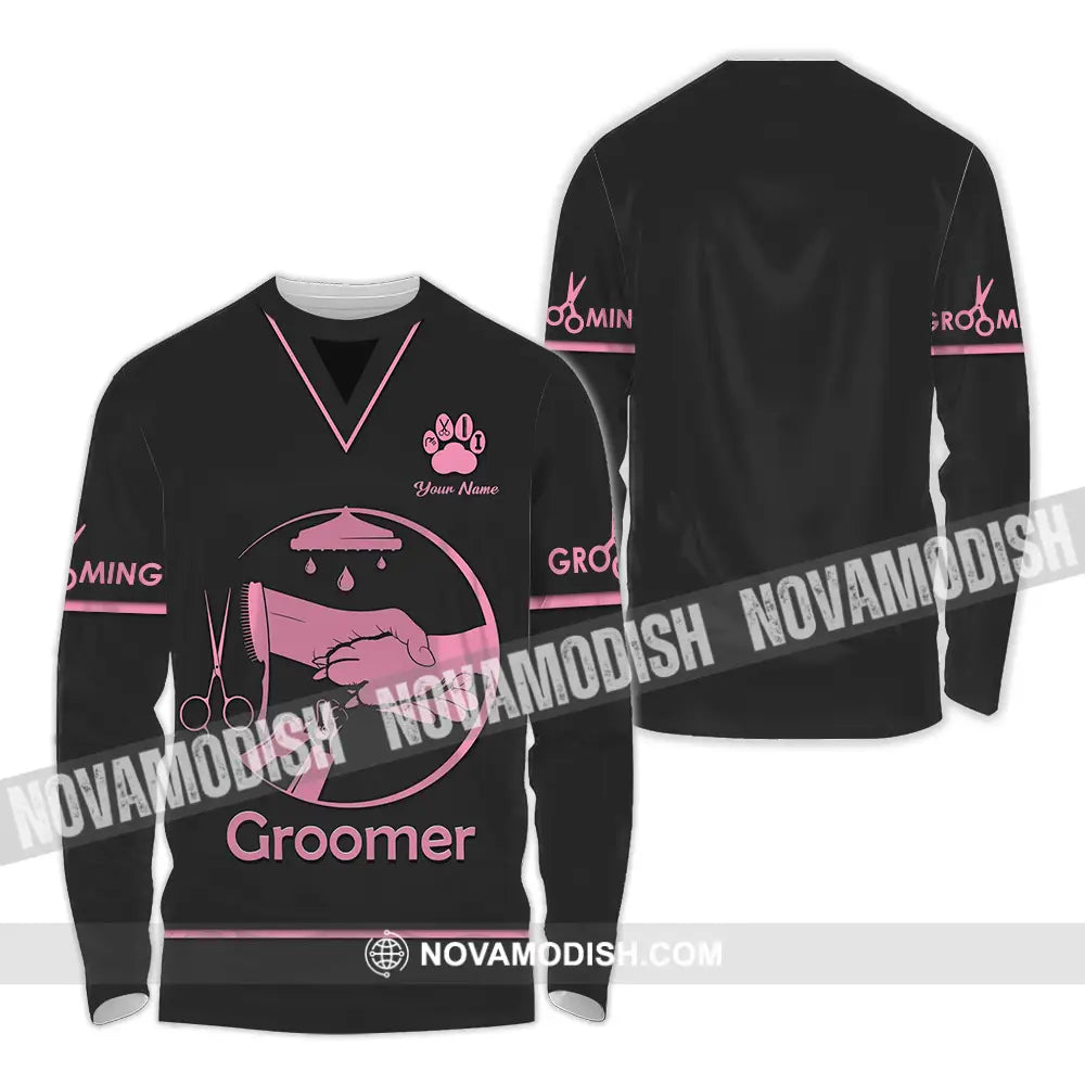 Unisex Shirt - Custom Name Groomer Shirt Grooming Long Sleeve Shirt / S T-shirt