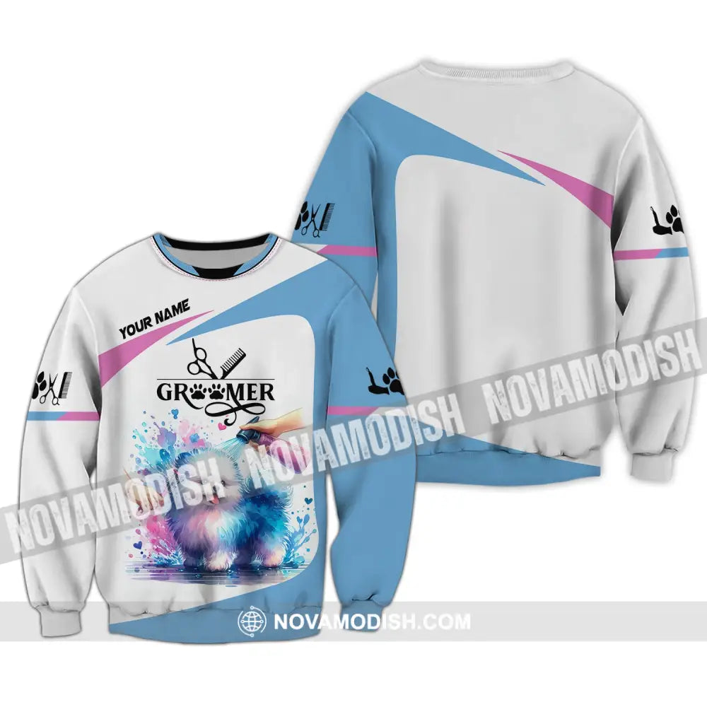 Unisex Shirt Custom Name Groomer Grooming T-Shirt Pet Apparel Long Sleeve / S