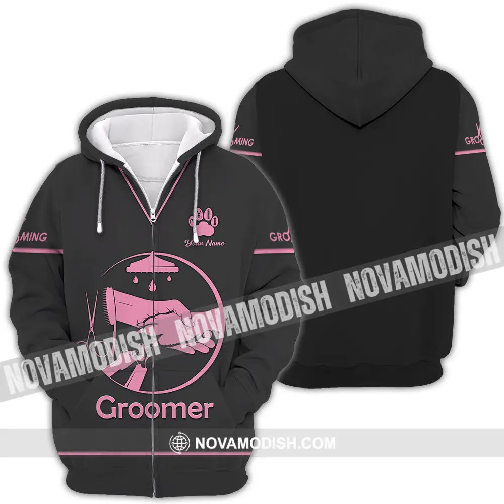 Unisex Shirt - Custom Name Groomer Shirt Grooming Zipper Hoodie / S T-shirt