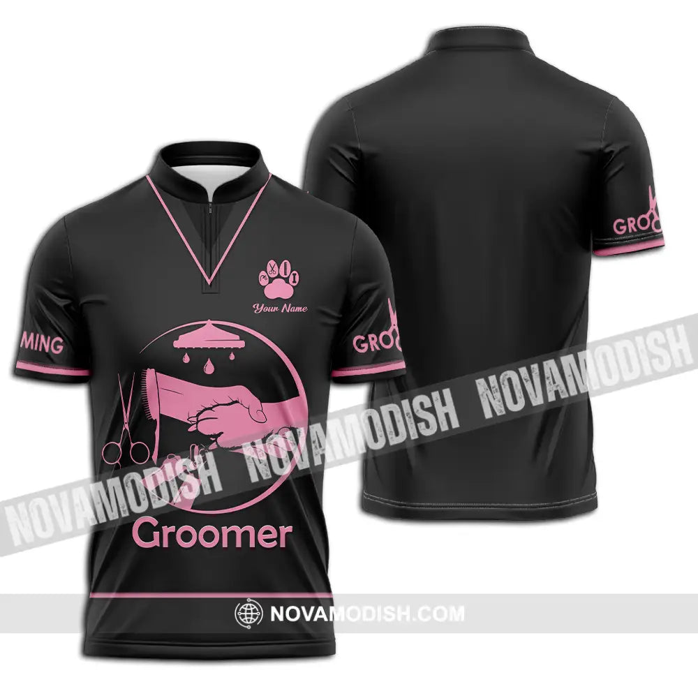 Unisex Shirt - Custom Name Groomer Shirt Grooming Zipper Polo Shirt / S T-shirt