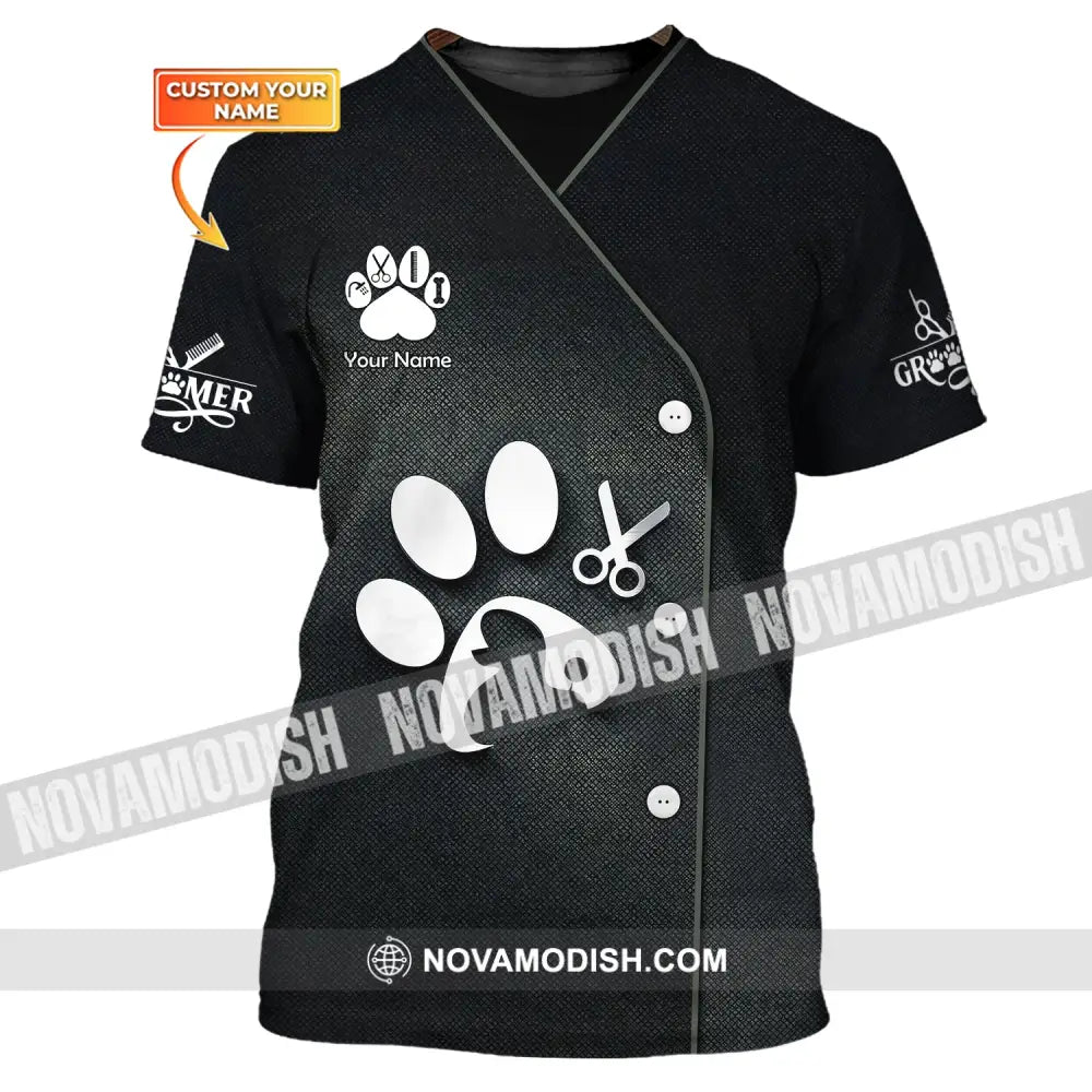 Unisex Shirt Custom Name Groomer Pet Grooming T-Shirt Dog Shirts / S