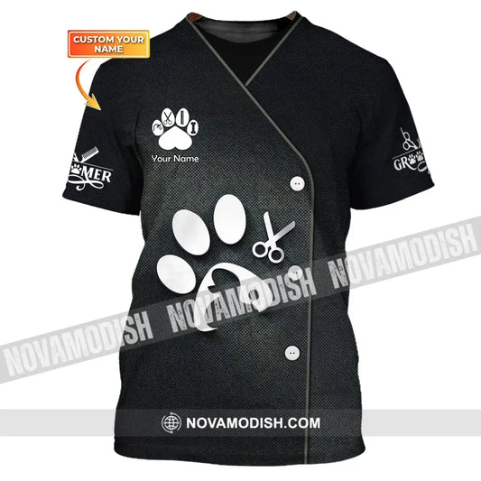 Unisex Shirt Custom Name Groomer Pet Grooming T-Shirt Dog Shirts / S