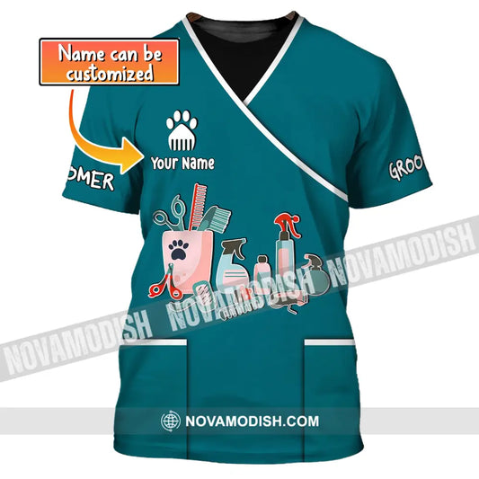 Unisex Shirt Custom Name Groomer Pet Polo Grooming T-Shirt