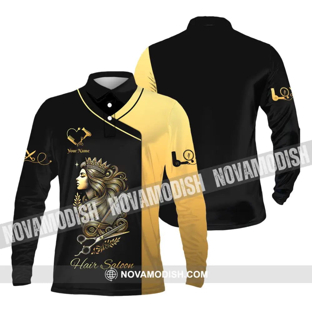 Unisex Shirt Custom Name Hair Salon Polo Long Sleeve Uniform / S T-Shirt