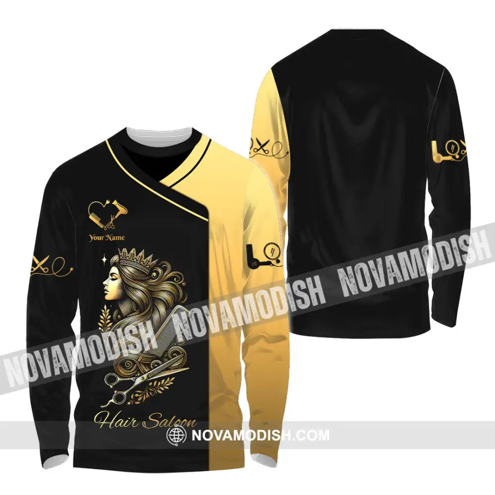 Unisex Shirt Custom Name Hair Salon Polo Long Sleeve Uniform / S T-Shirt