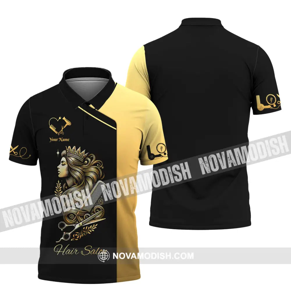Unisex Shirt Custom Name Hair Salon Polo Long Sleeve Uniform / S T-Shirt