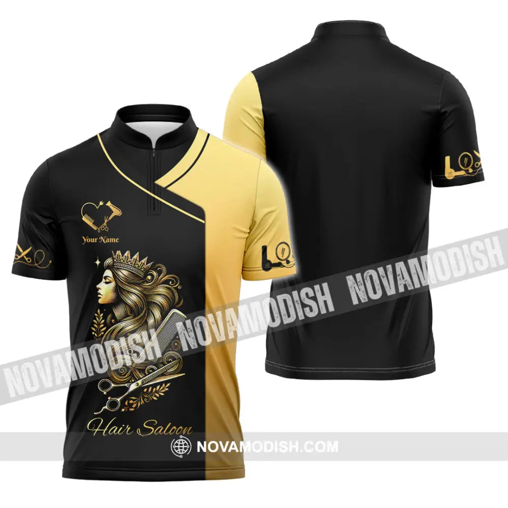 Unisex Shirt Custom Name Hair Salon Polo Long Sleeve Uniform Zipper / S T-Shirt