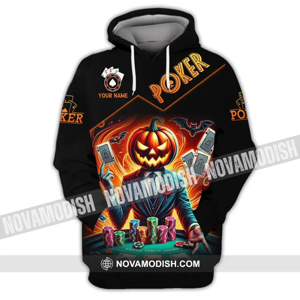 Unisex Shirt Custom Name Halloween Poker Hoodie Polo Long Sleeve / S T-Shirt